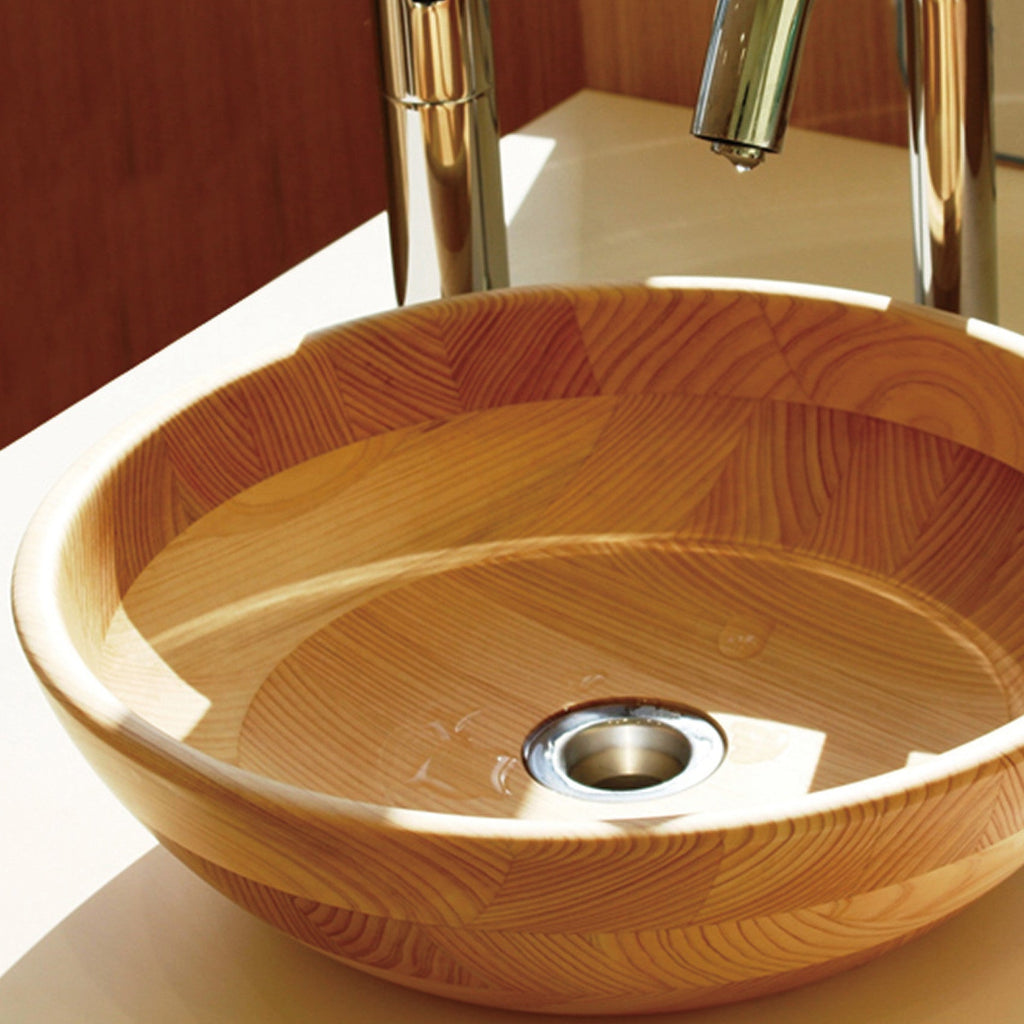 【見積依頼】 木製手洗器 桧(ひのき) 300φ《直径300mm》デザイン［C］