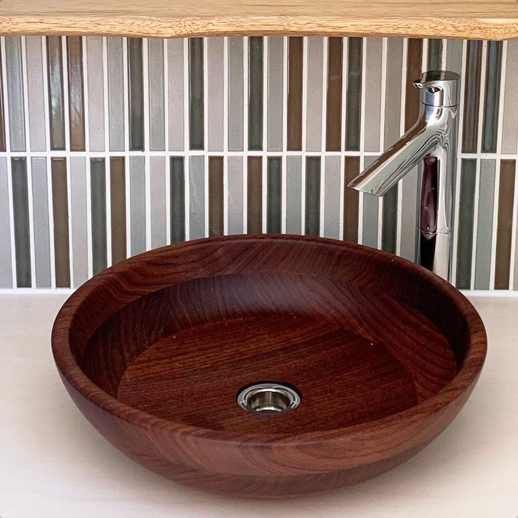 【見積依頼】 木製手洗器[ウォールナット] 500φ《直径500mm》デザイン［C］